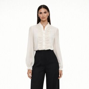 Aritzia Wilfred Cream Ruffle Collarless Blouse Top Size S